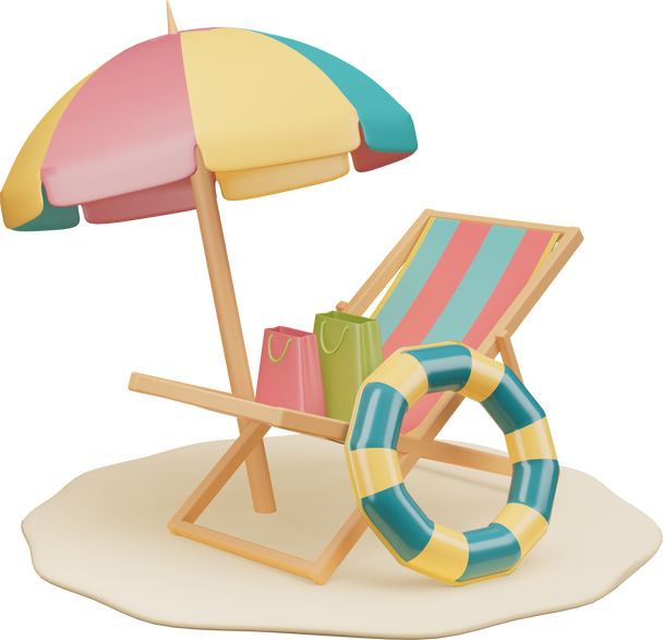 Sun beach umbrella with beach chair icon isolated 3d render Illustration